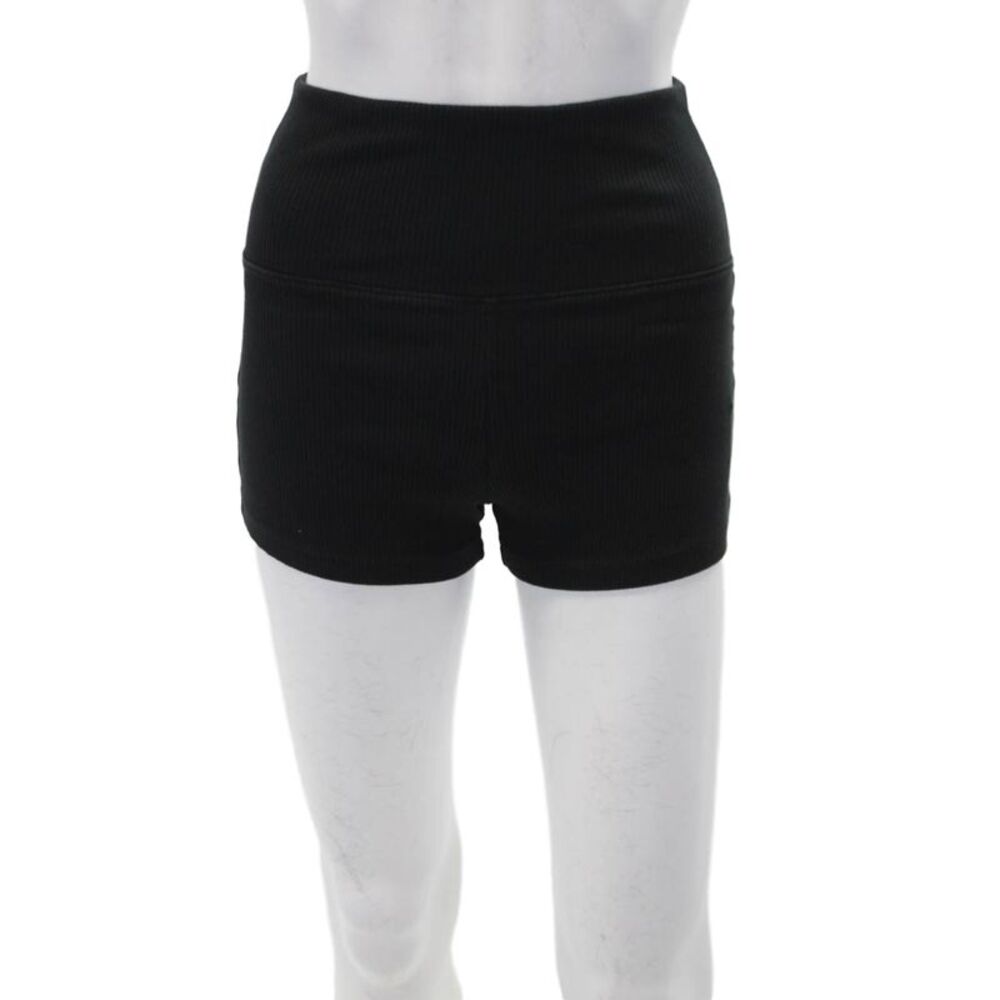 Skin Womens Cotton High Waisted Ribbed Casual Shorts Solid Black Size 0
